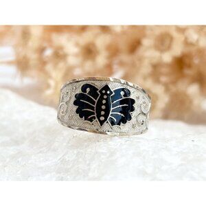 Butterfly Shaped Enameled 925 Sterling Silver Vintage Ring - sz 6